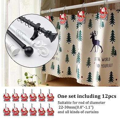 12pcs Santa Claus Shower Curtain Anti-Rust Hooks
