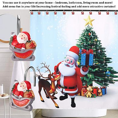 12pcs Santa Claus Shower Curtain Anti-Rust Hooks