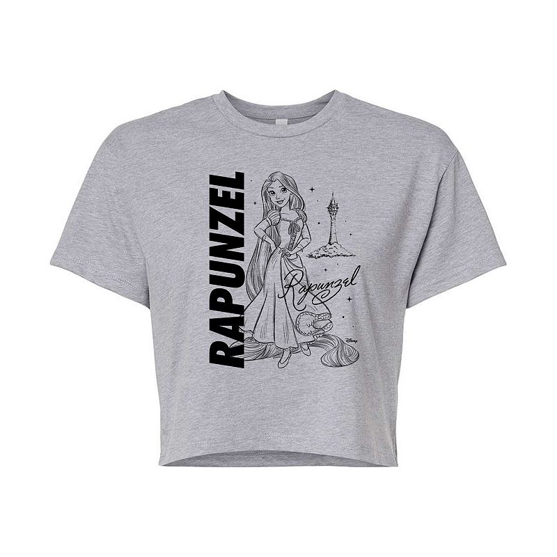 Disney Princess Rapunzel Juniors' Autograph Cropped Tee, Girl's, Size: Small, Grey Gray