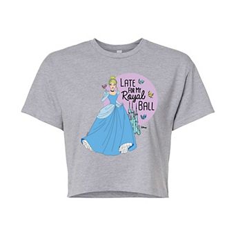 Disney Princess Cinderella Juniors' Late For My Ball Cropped Tee
