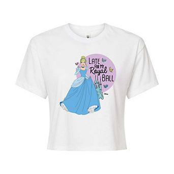 Disney Princess Cinderella Juniors' Late For My Ball Cropped Tee