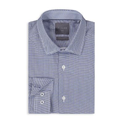 Men's Report Collection Slim-Fit Performance Dress Shirt, Size: 18.5, White Blue Check