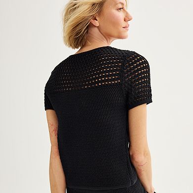 Women's Nine West Crochet Set Short Sleeve Top