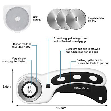 45mm Black Rotary Cutter Set with 3 Replacement Blades