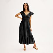 black dress long near me Cavosen Women Flowy Maxi Dress Black Long Sleeve Fashion Dress Empire Waist V-Neck Ankle Length Long Dress Solid Side Split Pleated Casual Dress