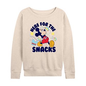 Plus Size Disney's Mickey Mouse Here For The Snacks French Terry Long Sleeve Tee
