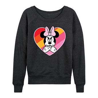 Plus Size Disney's Minnie Mouse Rainbow Heart French Terry Long Sleeve Tee