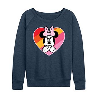 Plus Size Disney's Minnie Mouse Rainbow Heart French Terry Long Sleeve Tee