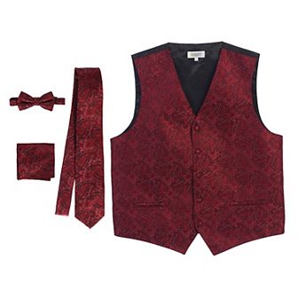 Gioberti Men's Formal 4 pc Paisley Vest Necktie Bowtie And Pocket Square