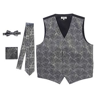 Gioberti Men's Formal 4 pc Paisley Vest Necktie Bowtie And Pocket Square