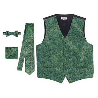 Gioberti Men's Formal 4 pc Paisley Vest Necktie Bowtie And Pocket Square
