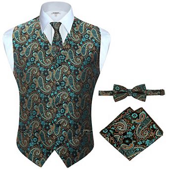 Gioberti Men's Formal 4 pc Paisley Vest Necktie Bowtie And Pocket Square
