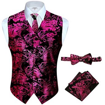 Gioberti Men's Formal 4 pc Paisley Vest Necktie Bowtie And Pocket Square