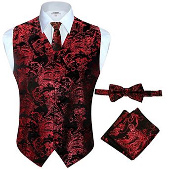 Gioberti Men's Formal 4 pc Paisley Vest Necktie Bowtie And Pocket Square