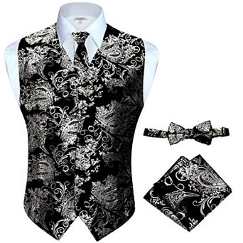 Gioberti Men's Formal 4 pc Paisley Vest Necktie Bowtie And Pocket Square