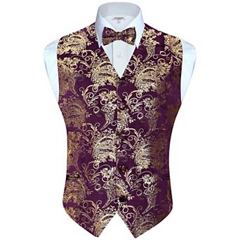 Gioberti Men's Formal 4 pc Paisley Vest Necktie Bowtie And Pocket Square