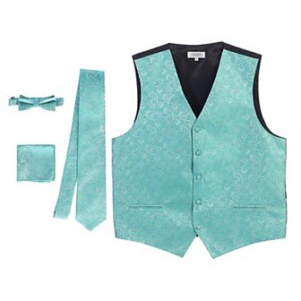 Gioberti Men's Formal 4 pc Paisley Vest Necktie Bowtie And Pocket Square