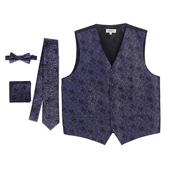 Gioberti Men's Formal 4 pc Paisley Vest Necktie Bowtie And Pocket Square