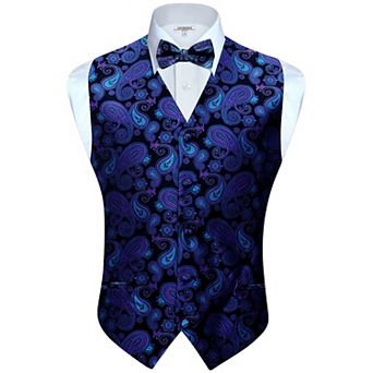 Gioberti Men's Formal 4 pc Paisley Vest Necktie Bowtie And Pocket Square