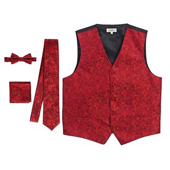 Gioberti Men's Formal 4 pc Paisley Vest Necktie Bowtie And Pocket Square