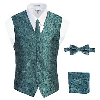 Gioberti Men's Formal 4 pc Paisley Vest Necktie Bowtie And Pocket Square