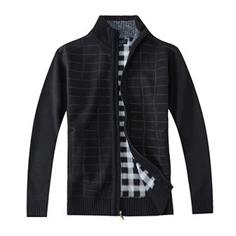 Gioberti Men's Knitted Regular Fit Full Zip Cardigan Sweater With Soft Brushed Flannel Lining