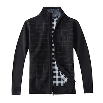 Gioberti Men's Knitted Regular Fit Full Zip Cardigan Sweater With Soft Brushed Flannel Lining