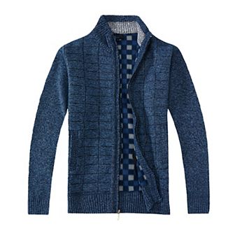 Gioberti Men's Knitted Regular Fit Full Zip Cardigan Sweater With Soft Brushed Flannel Lining