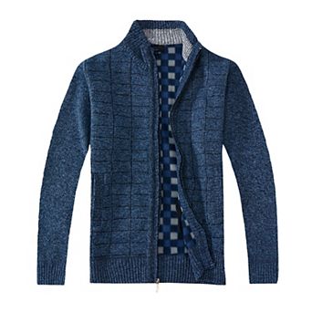 Gioberti Men's Knitted Regular Fit Full Zip Cardigan Sweater With Soft Brushed Flannel Lining