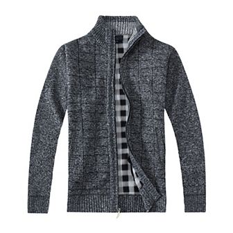 Gioberti Men's Knitted Regular Fit Full Zip Cardigan Sweater With Soft Brushed Flannel Lining