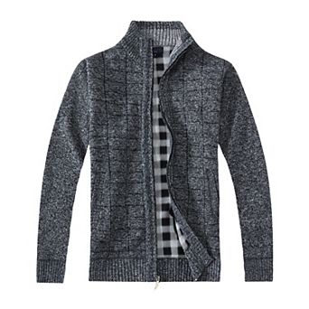 Gioberti Men's Knitted Regular Fit Full Zip Cardigan Sweater With Soft Brushed Flannel Lining