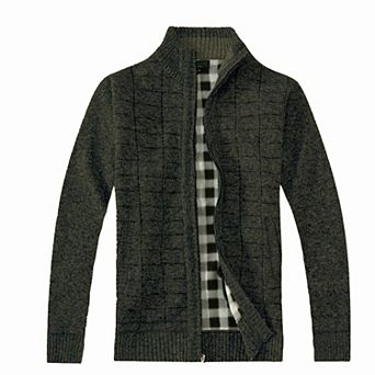 Gioberti Men's Knitted Regular Fit Full Zip Cardigan Sweater With Soft Brushed Flannel Lining