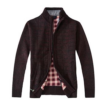 Gioberti Men's Knitted Regular Fit Full Zip Cardigan Sweater With Soft Brushed Flannel Lining