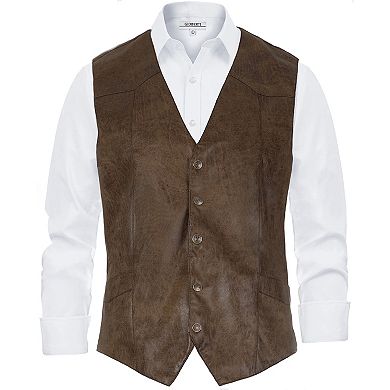 Gioberti Men's 5 Button Faux Leather Vest