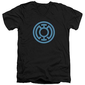 Green Lantern Lt Blue Emblem Short Sleeve Adult V Neck T-shirt