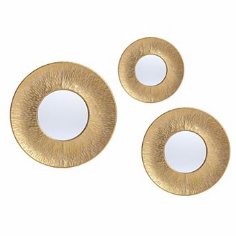 LuxenHome 3 pc Gold Metal Round Wall Mirror Set