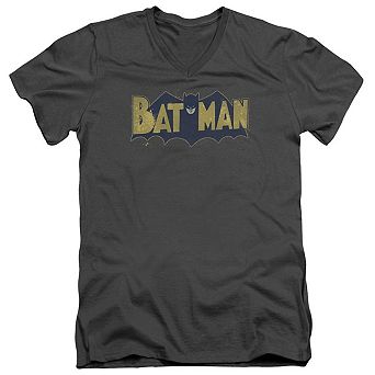 Batman Vintage Logo Splatter Short Sleeve Adult V Neck T-shirt