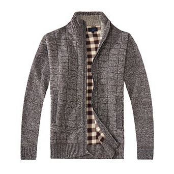Gioberti Men's Knitted Regular Fit Full Zip Cardigan Sweater With Soft Brushed Flannel Lining
