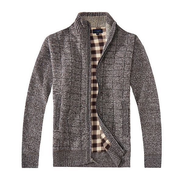 Gioberti Men s Knitted Regular Fit Full Zip Cardigan Sweater With Soft Brushed Flannel Lining