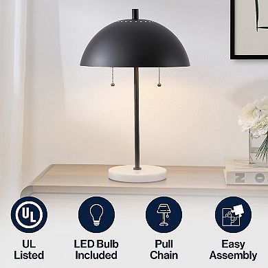 Ella 20.7" Dome Metal with Marble Base LED Table Lamp