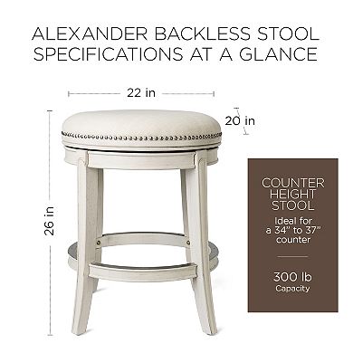 Maven Lane Alexander Backless Counter Stool In White Oak Finish W/ Natural Color Fabric Upholstery