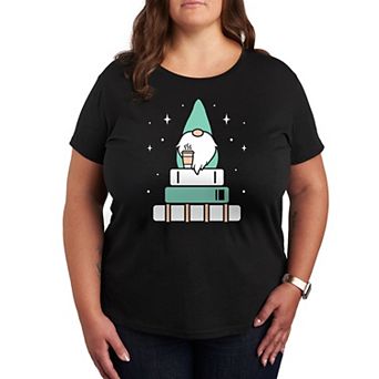 Plus Gnome with Coffee and Books Graphic Tee