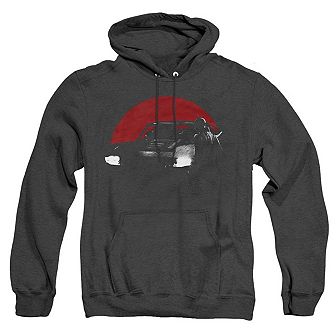 The Batman Red Moon And Batmobile Adult Heather Hoodie