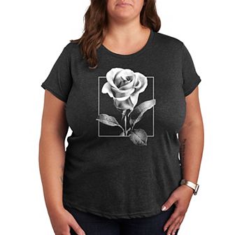 Plus Size White Rose Graphic Tee