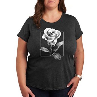 Plus Size White Rose Graphic Tee