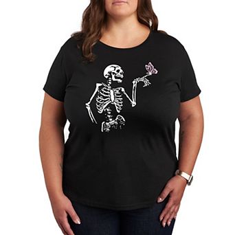 Plus Size Skeleton With Butterfly Graphic Tee