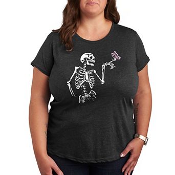 Plus Size Skeleton With Butterfly Graphic Tee