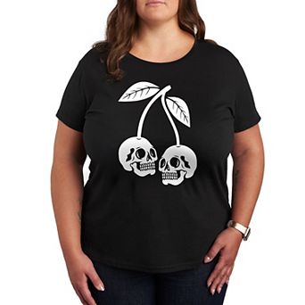 Plus Size Skull Cherries Graphic Tee