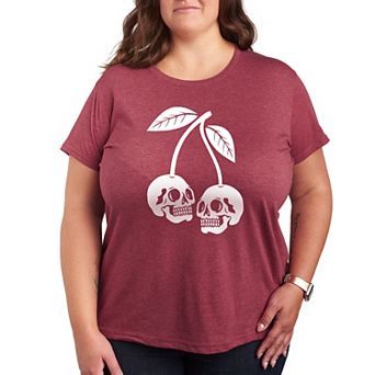 Plus Size Skull Cherries Graphic Tee