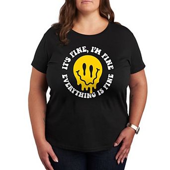 Plus Size Everything Is Fine Melted Smile Graphic Tee